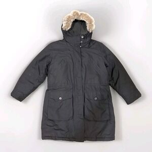 Lands' End Womens Parka Hooded Medium 10-12 Black Jacket Fur Hood‎